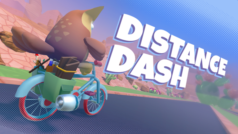 an owl on a bike. a logo to the right reads Distance Dash