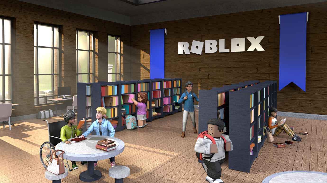 students in a 3d library