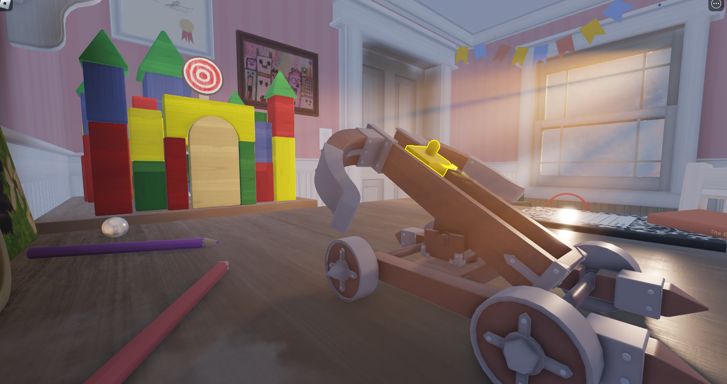 Toy catapult in a 3D room